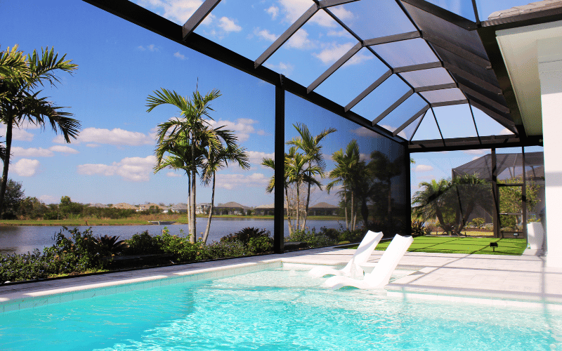 Florida pool screen cage enclosure with clear view panels